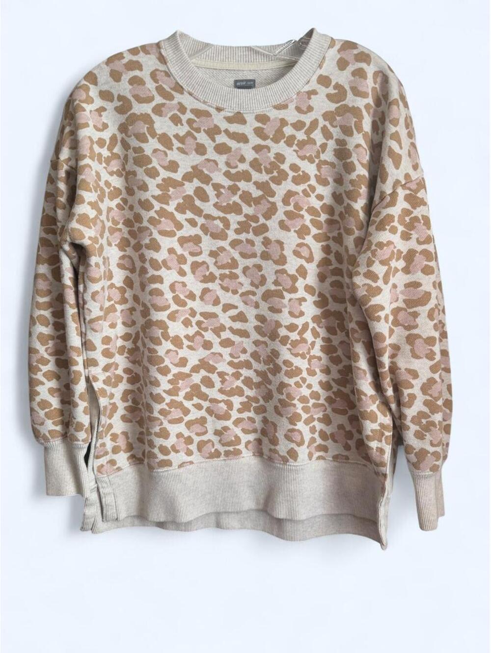 Aerie pink and brown leopard print sweatshirt with split sides